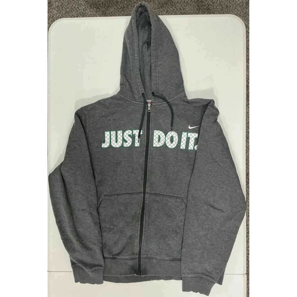 VTG Y2K Nike Athletic Dept Mens Gray Full‎ Zip Hoodie Spellout 